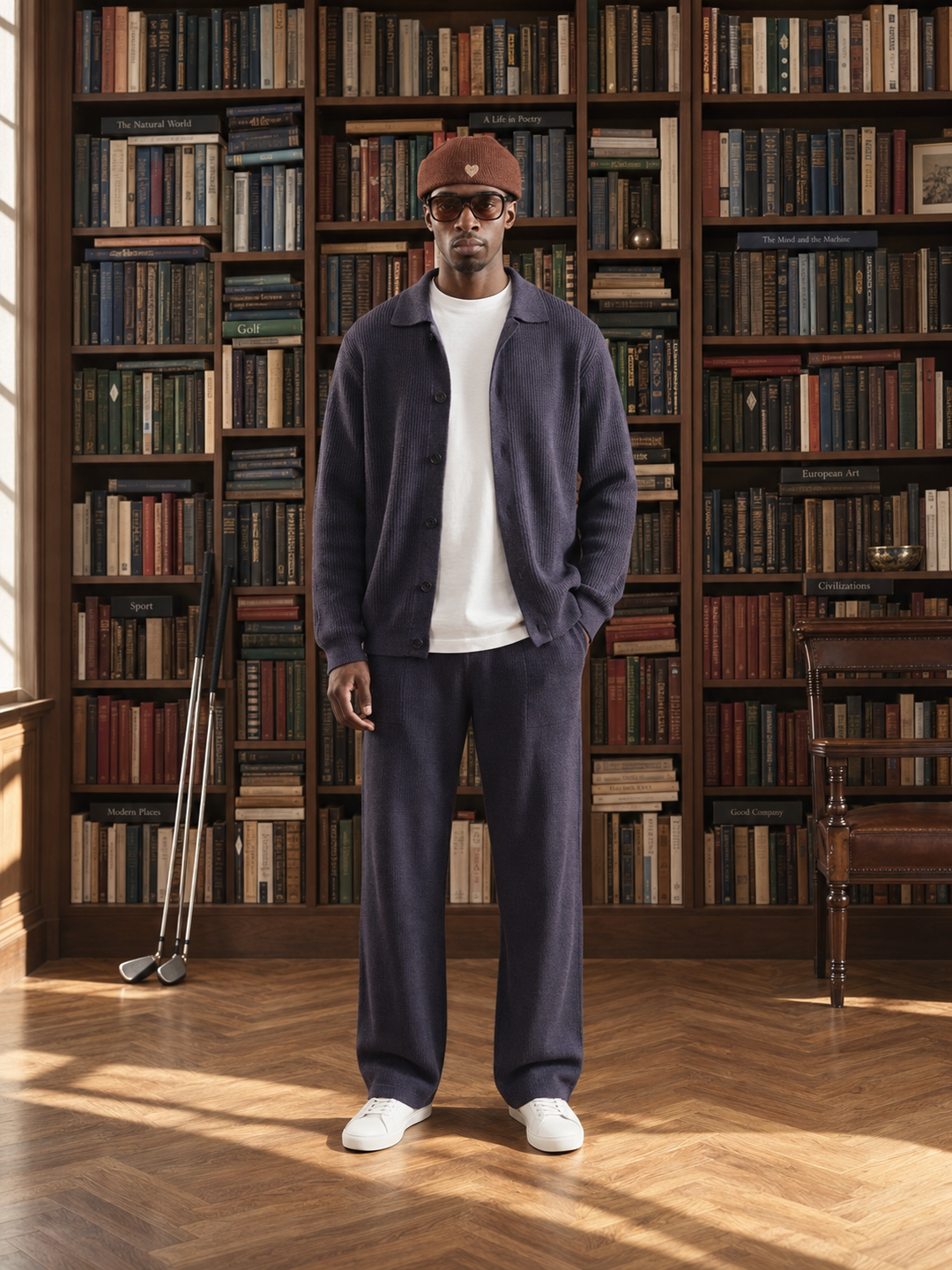 Andrej | Knit Set With Collared Cardigan Straight Pants