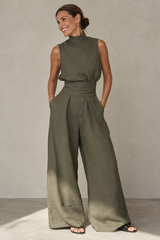 Winka | Sleeveless Mock Neck Wide Leg Jumpsuit