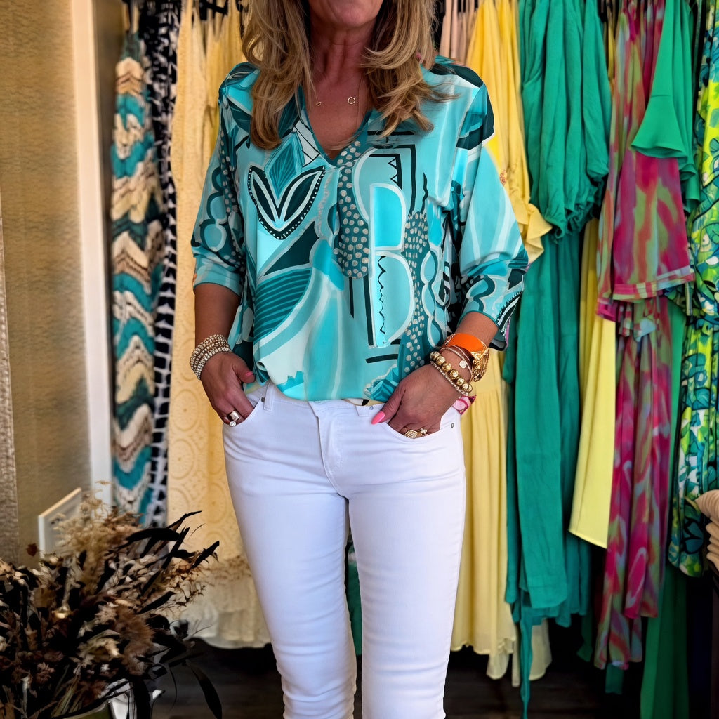 Marlain | Abstract Print V-Neck Blouse