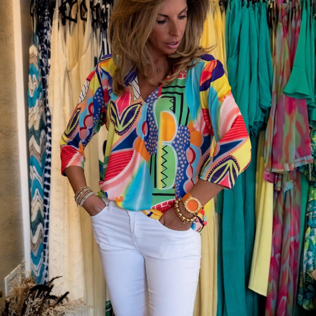 Marlain | Abstract Print V-Neck Blouse