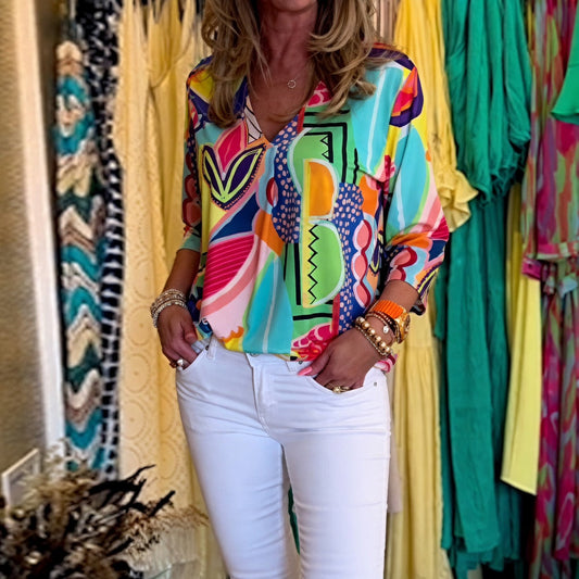 Marlain | Abstract Print V-Neck Blouse