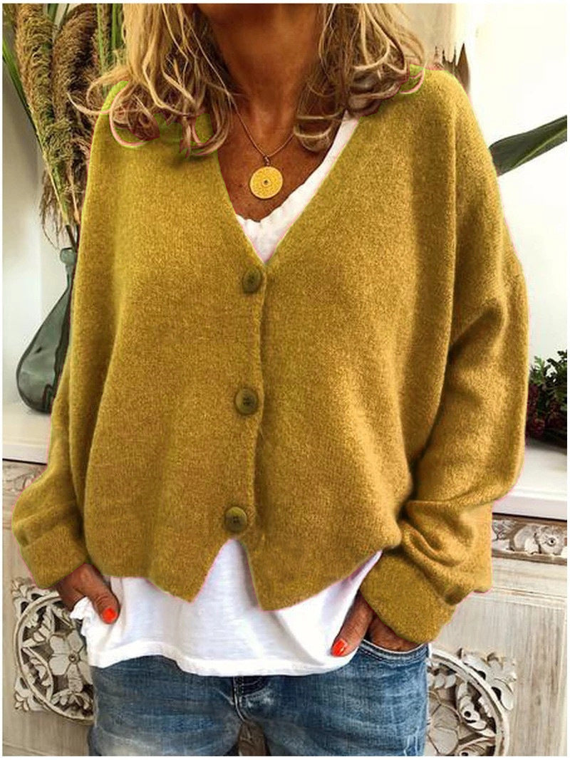 Monique | Button-Front V-Neck Relaxed Knit Cardigan