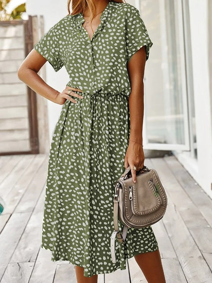 Carine | V Neck Short Sleeve Printed Dress