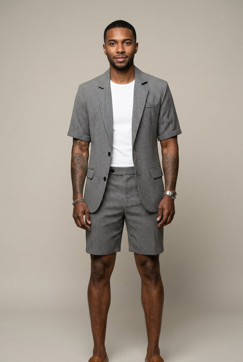 Jairald | Short Sleeve Check Blazer Shorts Set