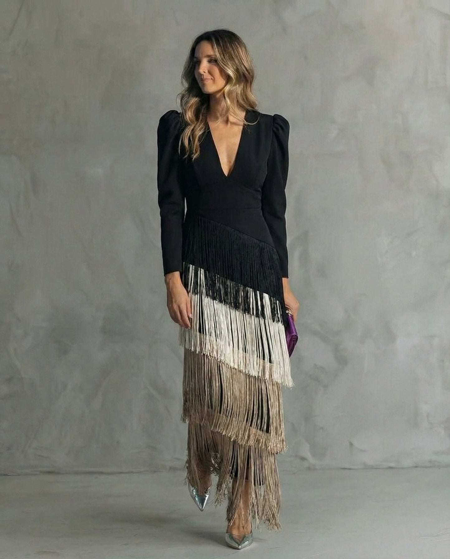 Nipuni | Fringe Tassel V Neck Maxi Dress