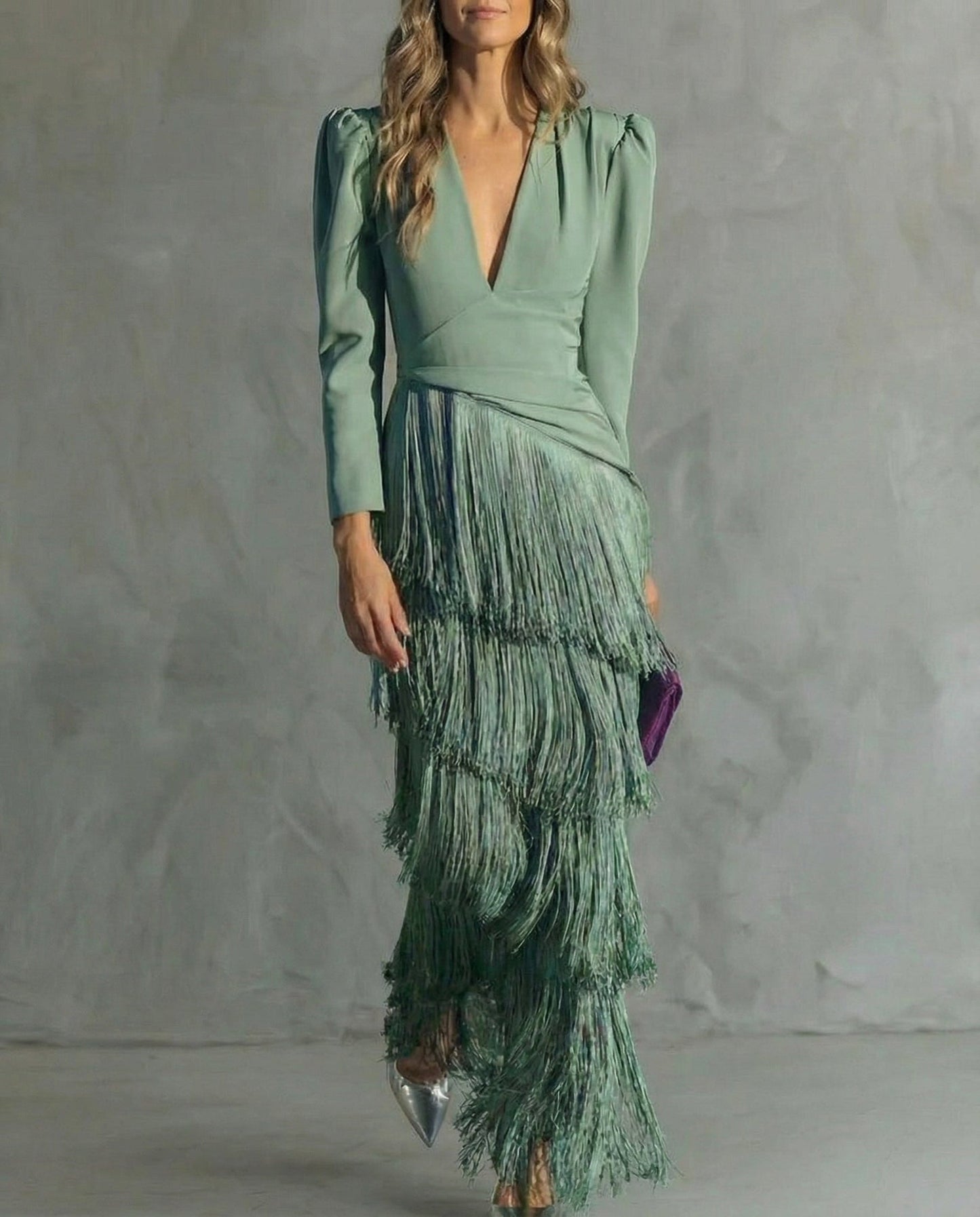 Nipuni | Fringe Tassel V Neck Maxi Dress