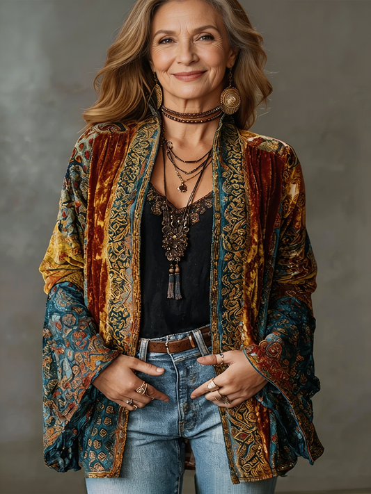 Elyska - Printed Open Front Kimono Jacket