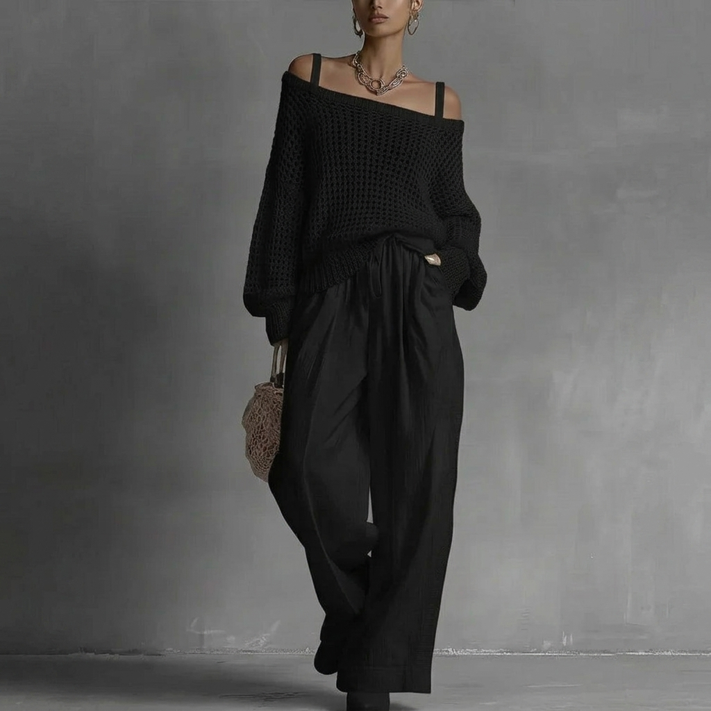Shaneka | Off Shoulder Knit Top Wide Leg Set