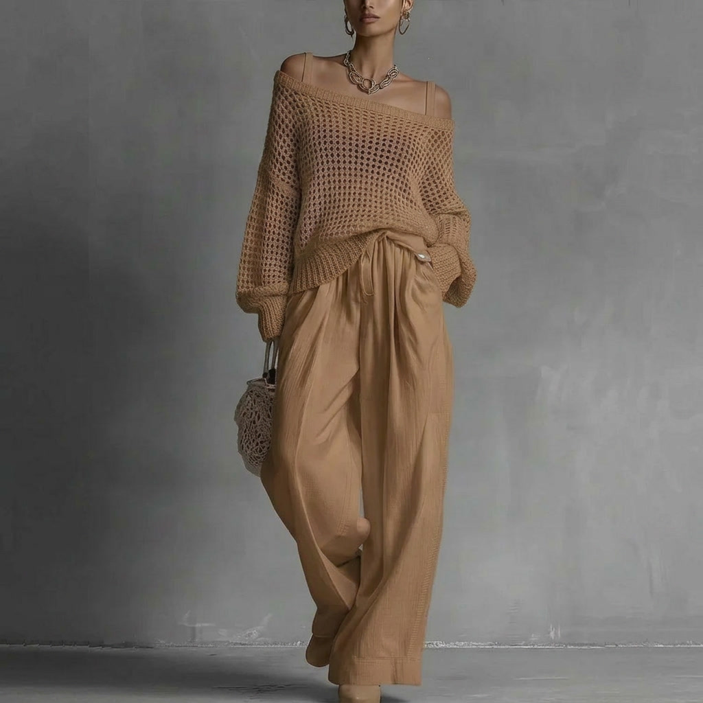 Shaneka | Off Shoulder Knit Top Wide Leg Set