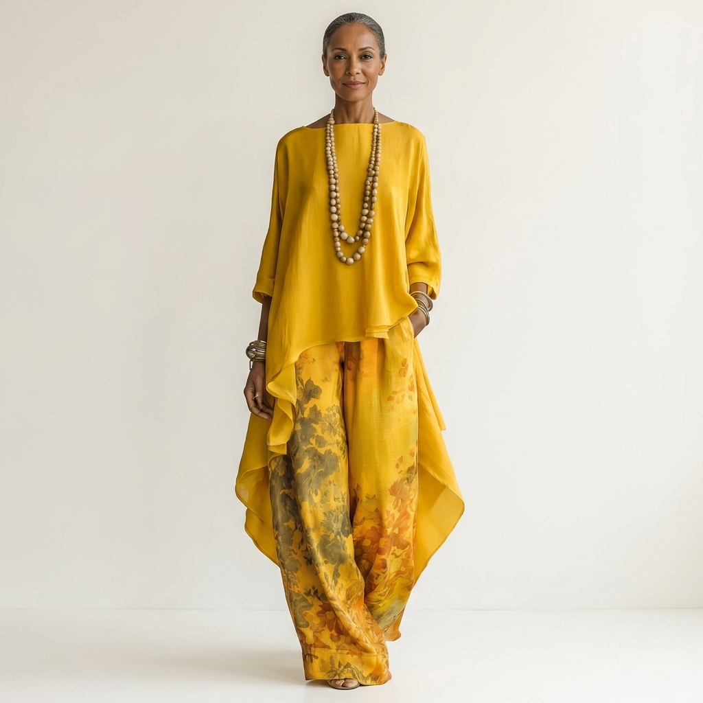 Ainan - Two Piece Asymmetric Tunic Wide Leg Set
