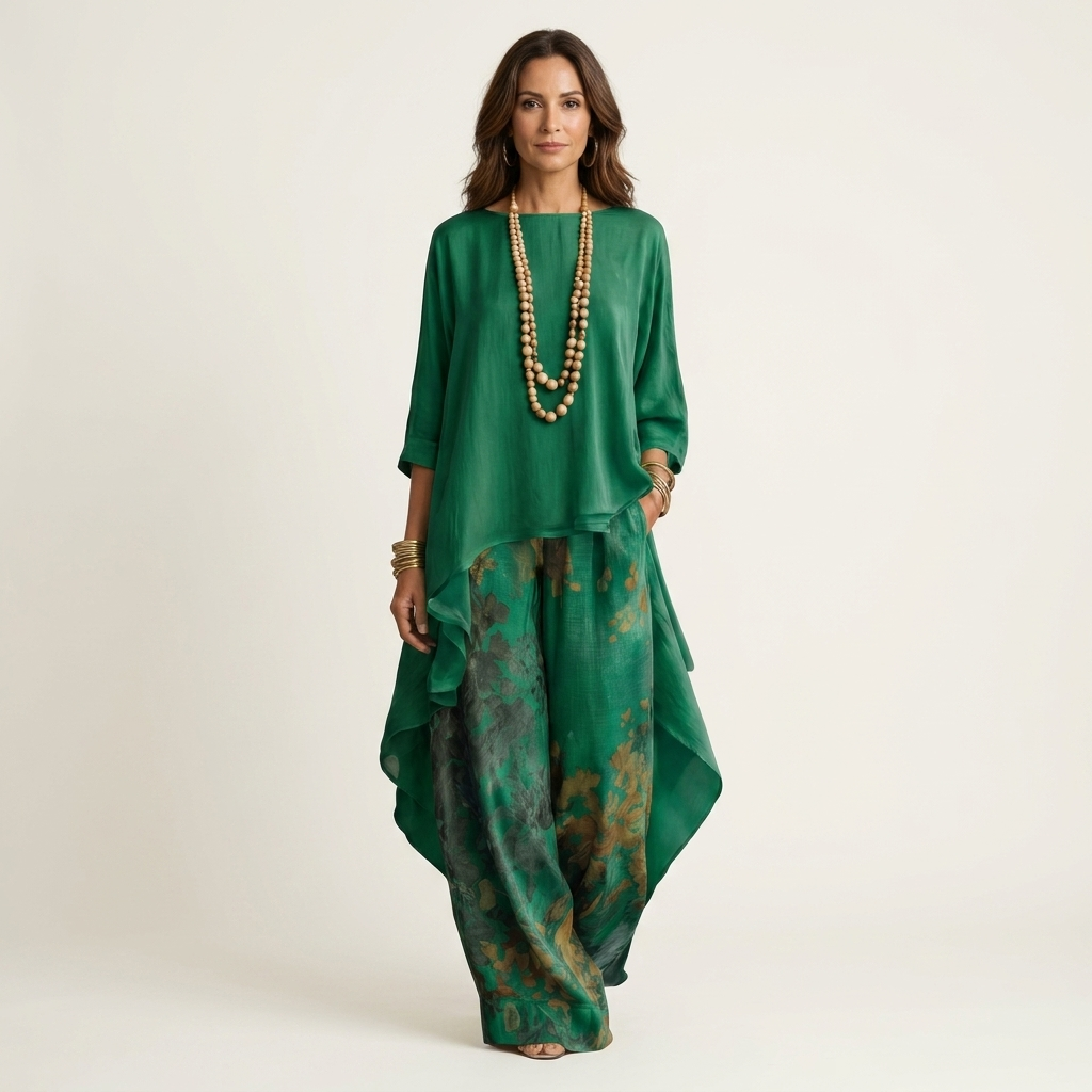Ainan - Two Piece Asymmetric Tunic Wide Leg Set