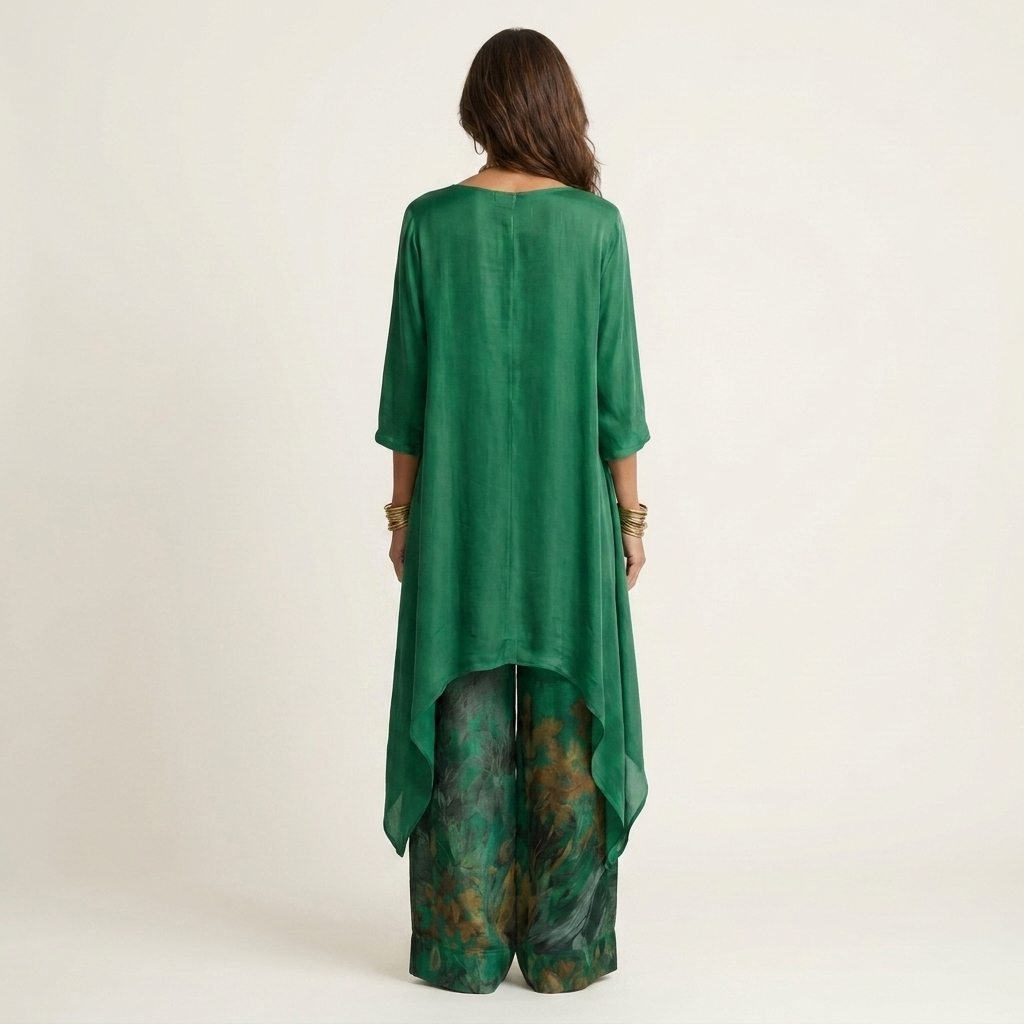 Ainan - Two Piece Asymmetric Tunic Wide Leg Set
