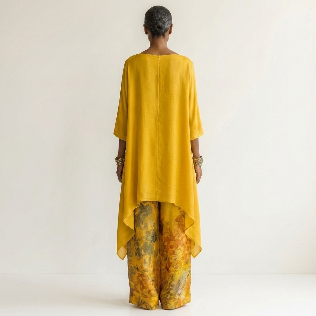 Ainan - Two Piece Asymmetric Tunic Wide Leg Set