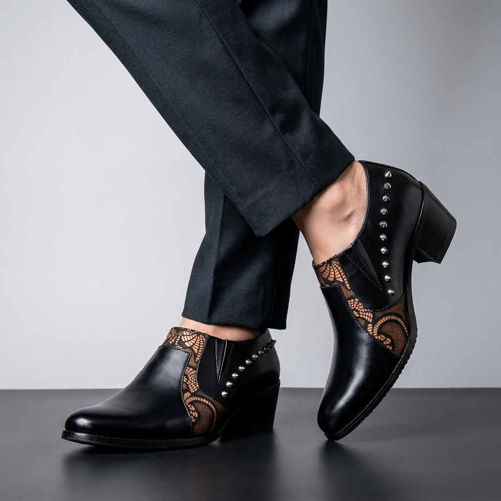 Vanderson | Pointed Toe Studded Block Heel Shoes
