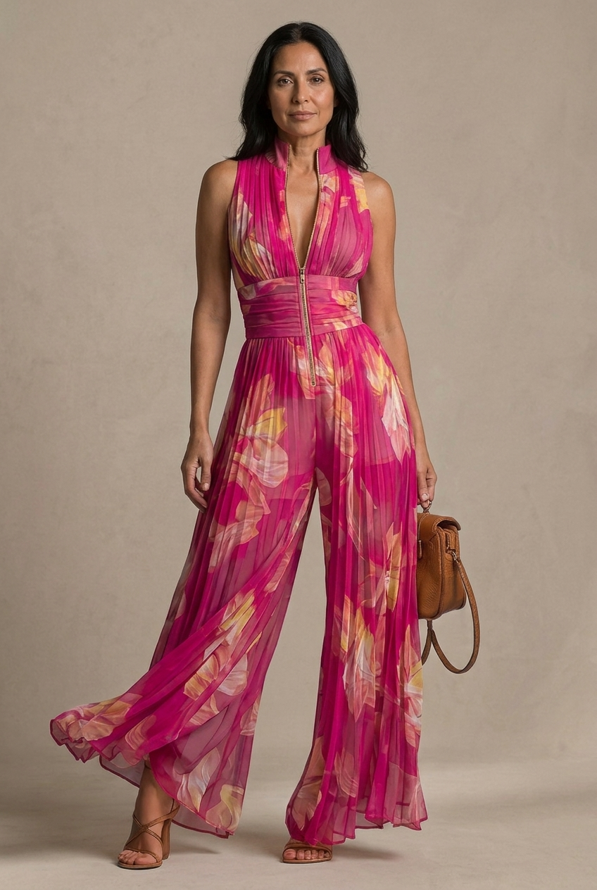 Sandria | Floral Halter Neck Wide Leg Jumpsuit