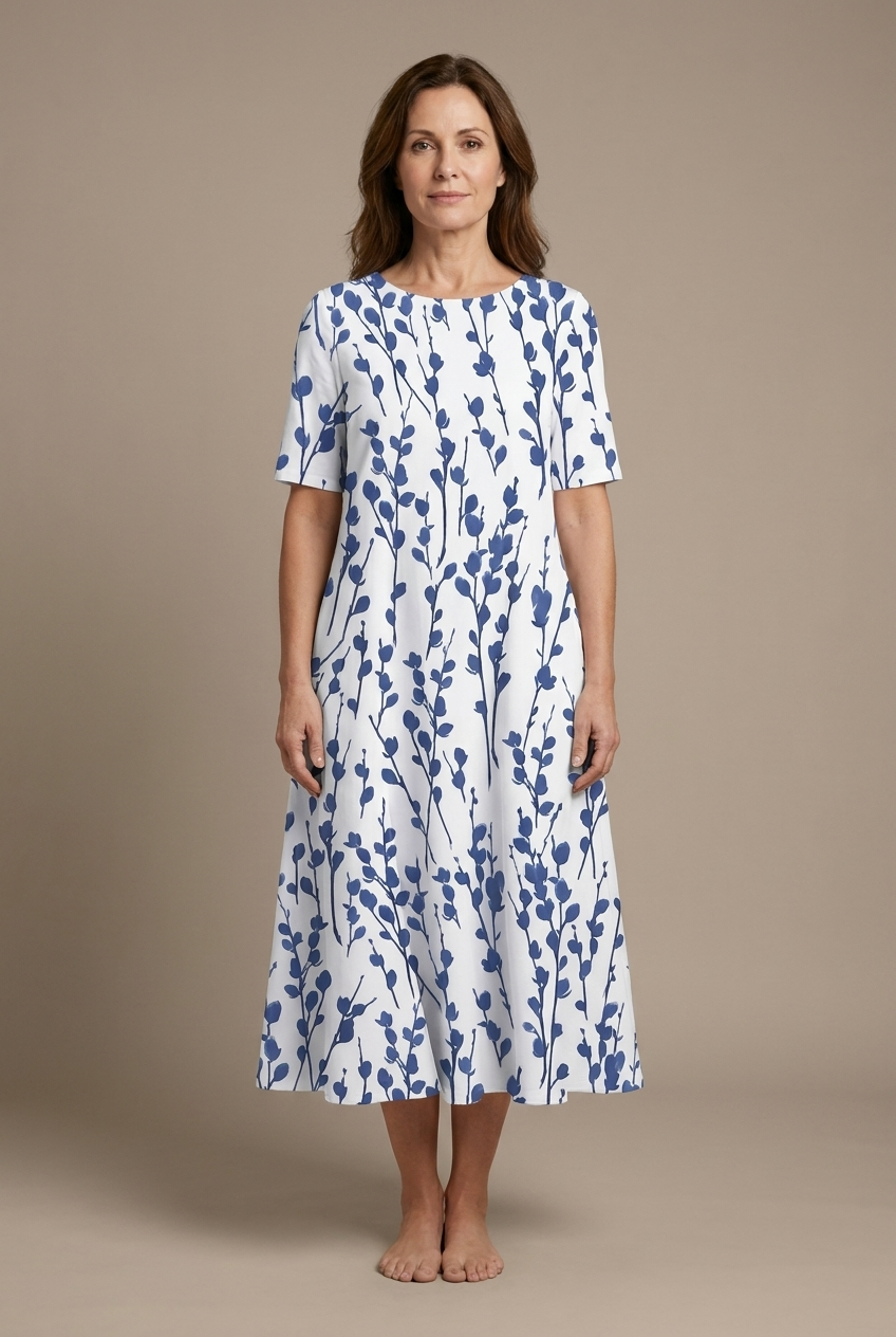Kwanza | Floral Print Short Sleeve Midi Dress