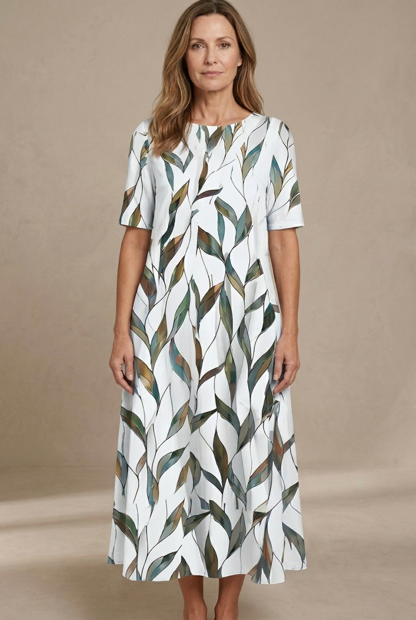 Kwanza | Floral Print Short Sleeve Midi Dress