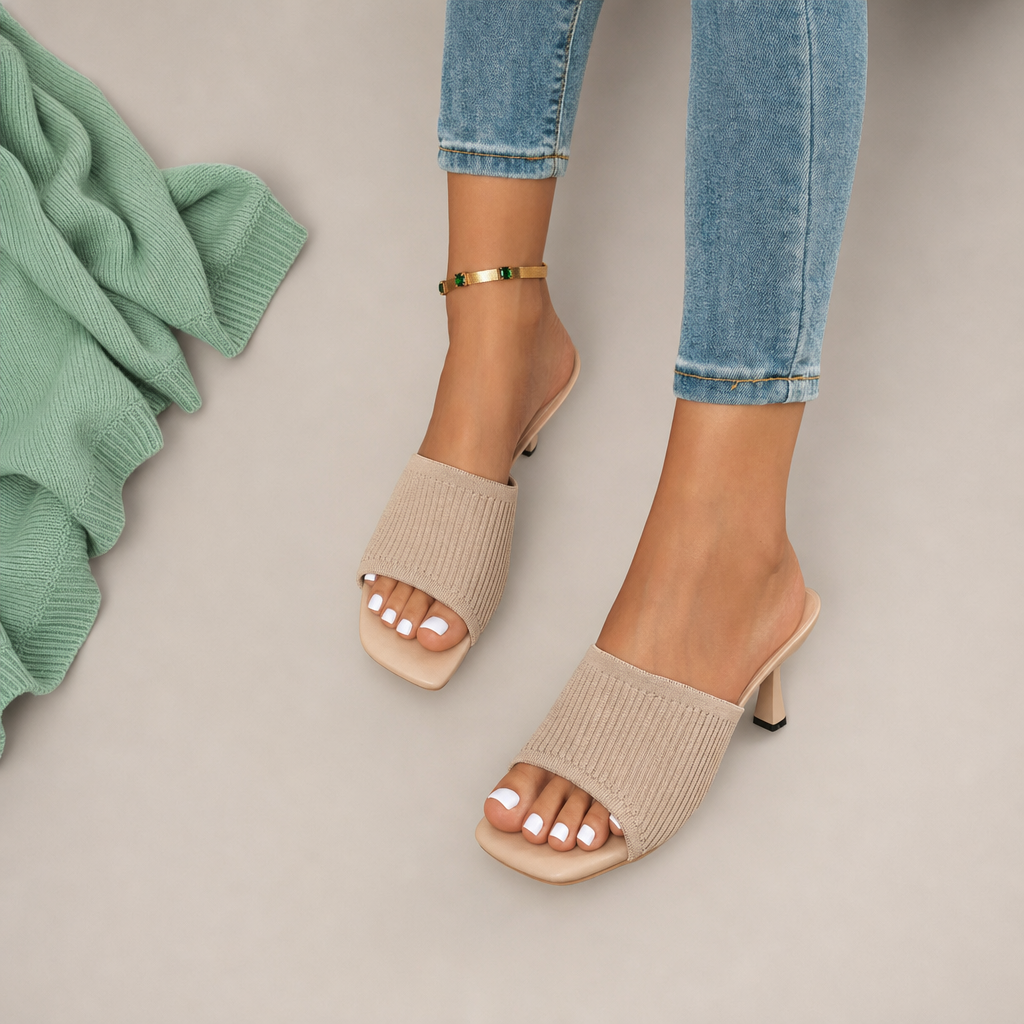 Jolinda | Knit Open Toe Kitten Heel Mules
