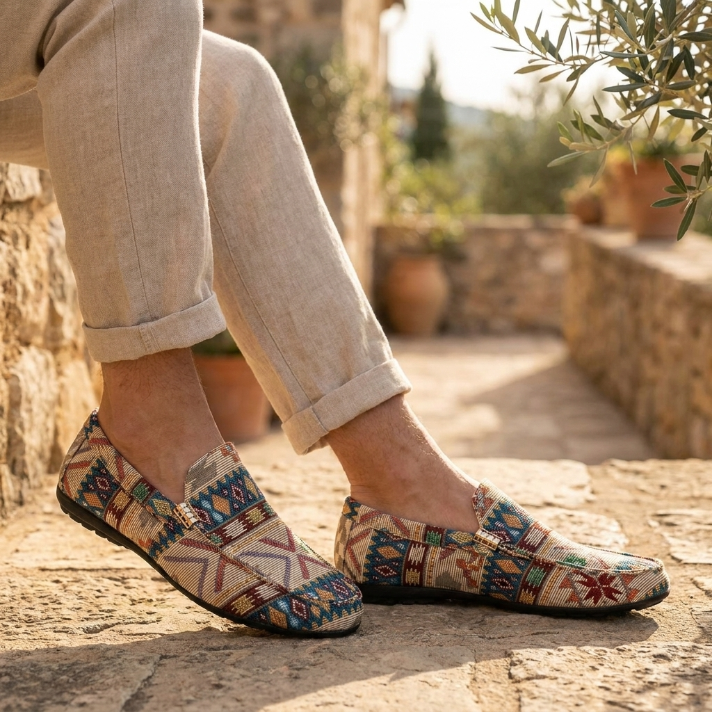 Anneloes | Moccasin Slip-On Shoes with Geometric Pattern