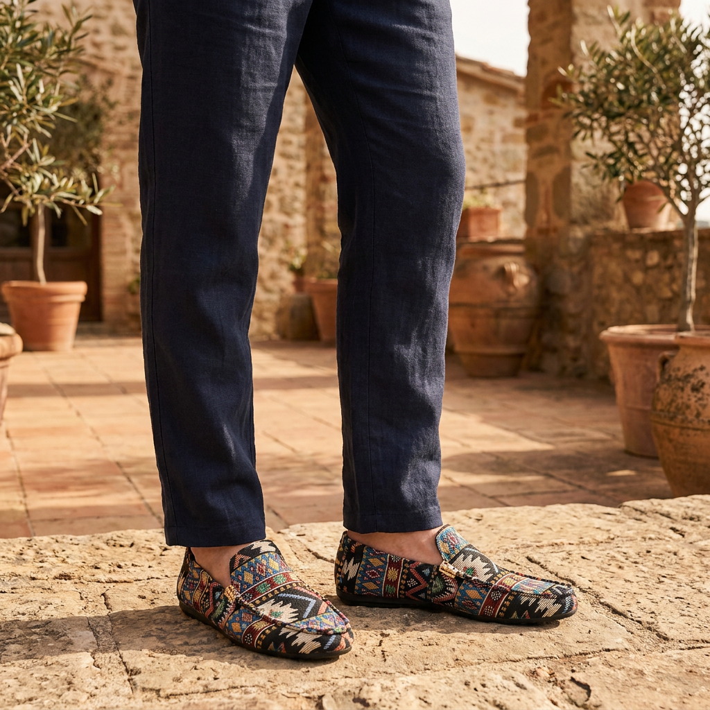 Anneloes | Moccasin Slip-On Shoes with Geometric Pattern