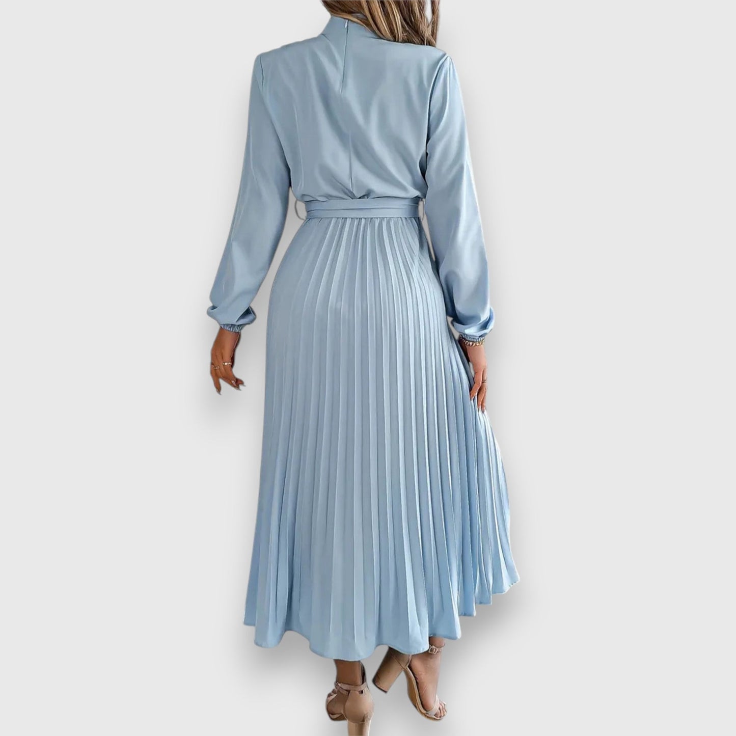 Lisa | Pleated Long Sleeve Belted Midi Dress