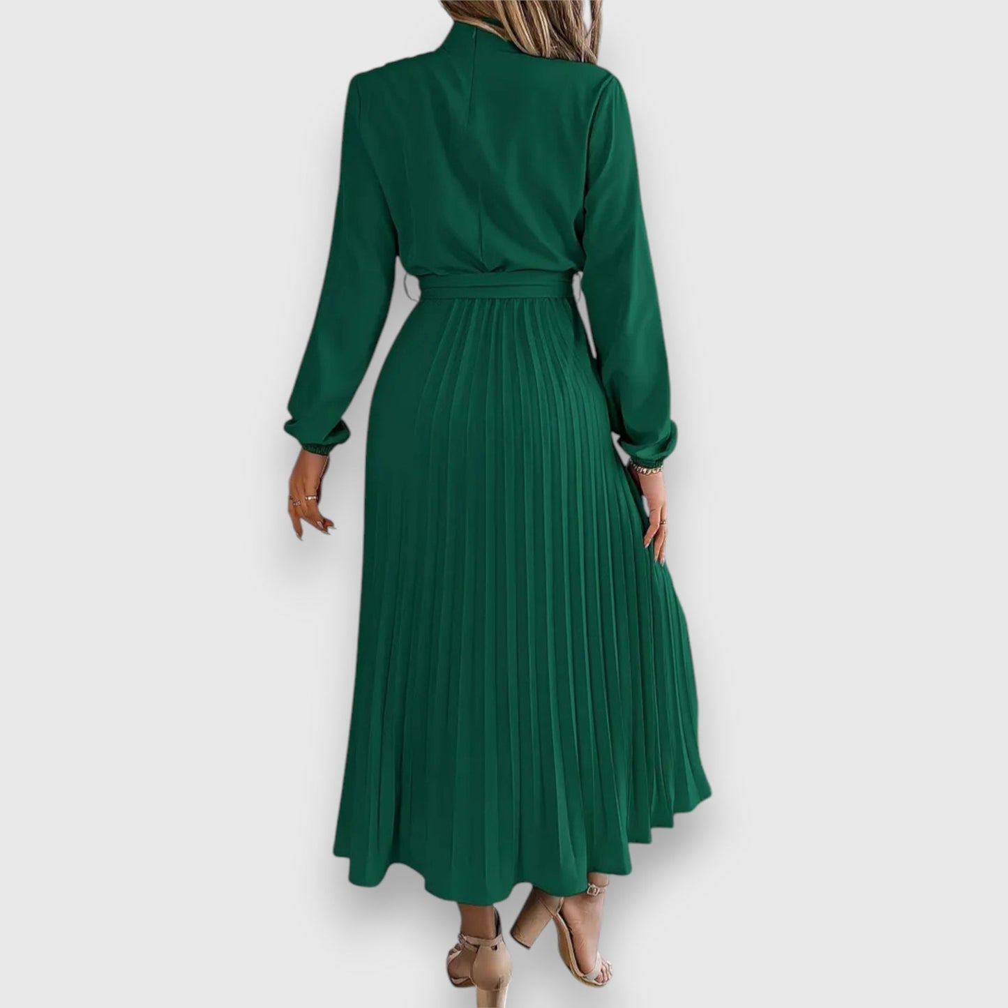 Lisa | Pleated Long Sleeve Belted Midi Dress