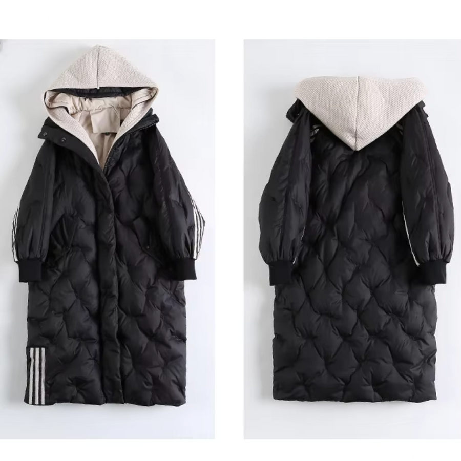 Lesley | Quilted Hooded Longline Coat with Ribbed Cuffs