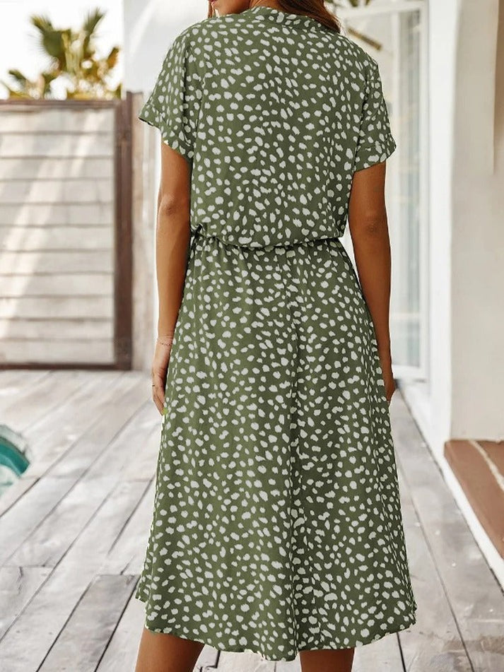 Carine | V Neck Short Sleeve Printed Dress