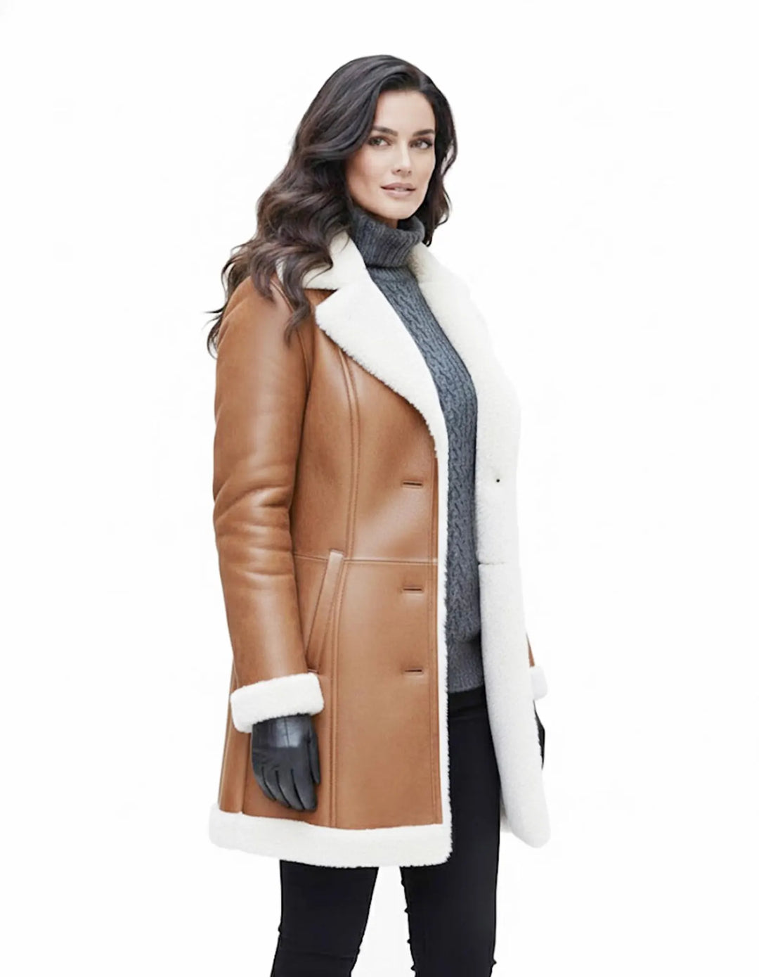 Annemie | Coat With Tan Leather-Look Finish and Trim