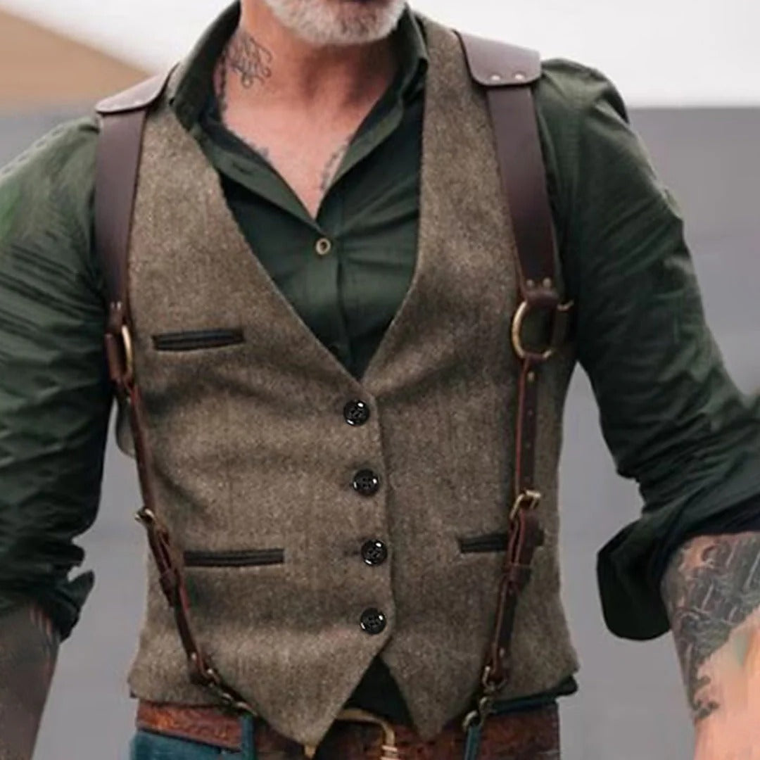 Enrico | Vest With Textured Weave and Contrast Pockets
