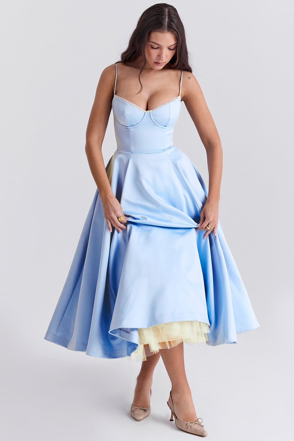 Arestina | Sleeveless Midi Dress with Tulle Hem