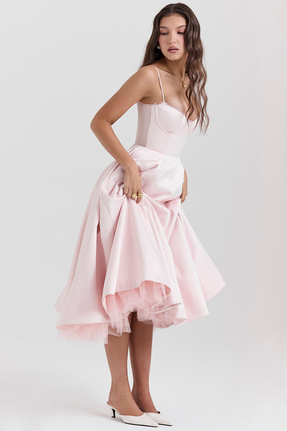 Arestina | Sleeveless Midi Dress with Tulle Hem