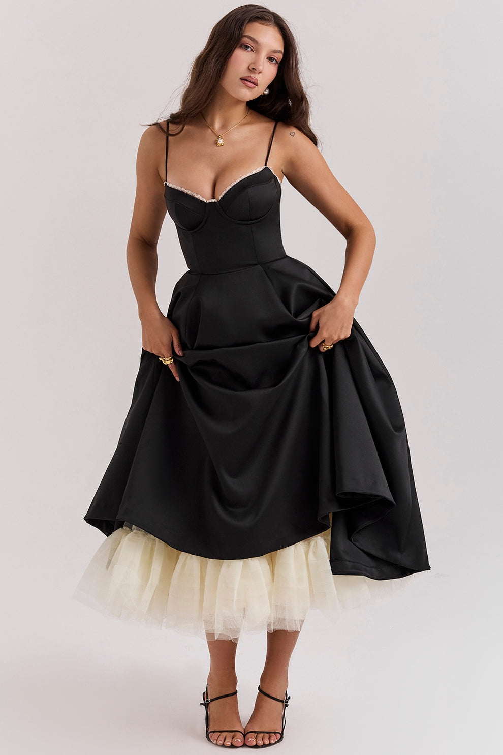Arestina | Sleeveless Midi Dress with Tulle Hem