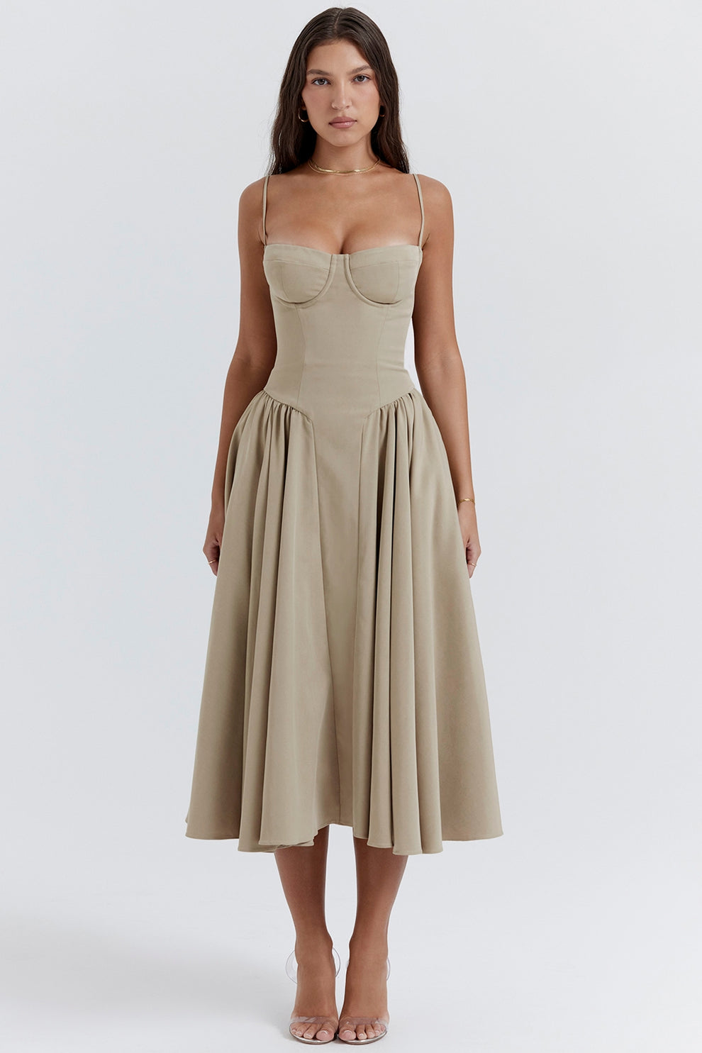 Maissa | Sleeveless Sweetheart Neck Midi Dress