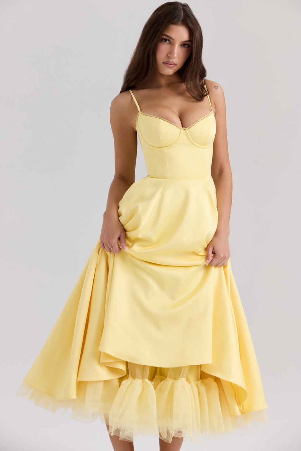 Arestina | Sleeveless Midi Dress with Tulle Hem