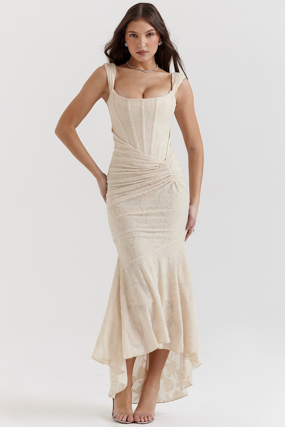 Traudel | Floral Jacquard Square Neck Midi Dress