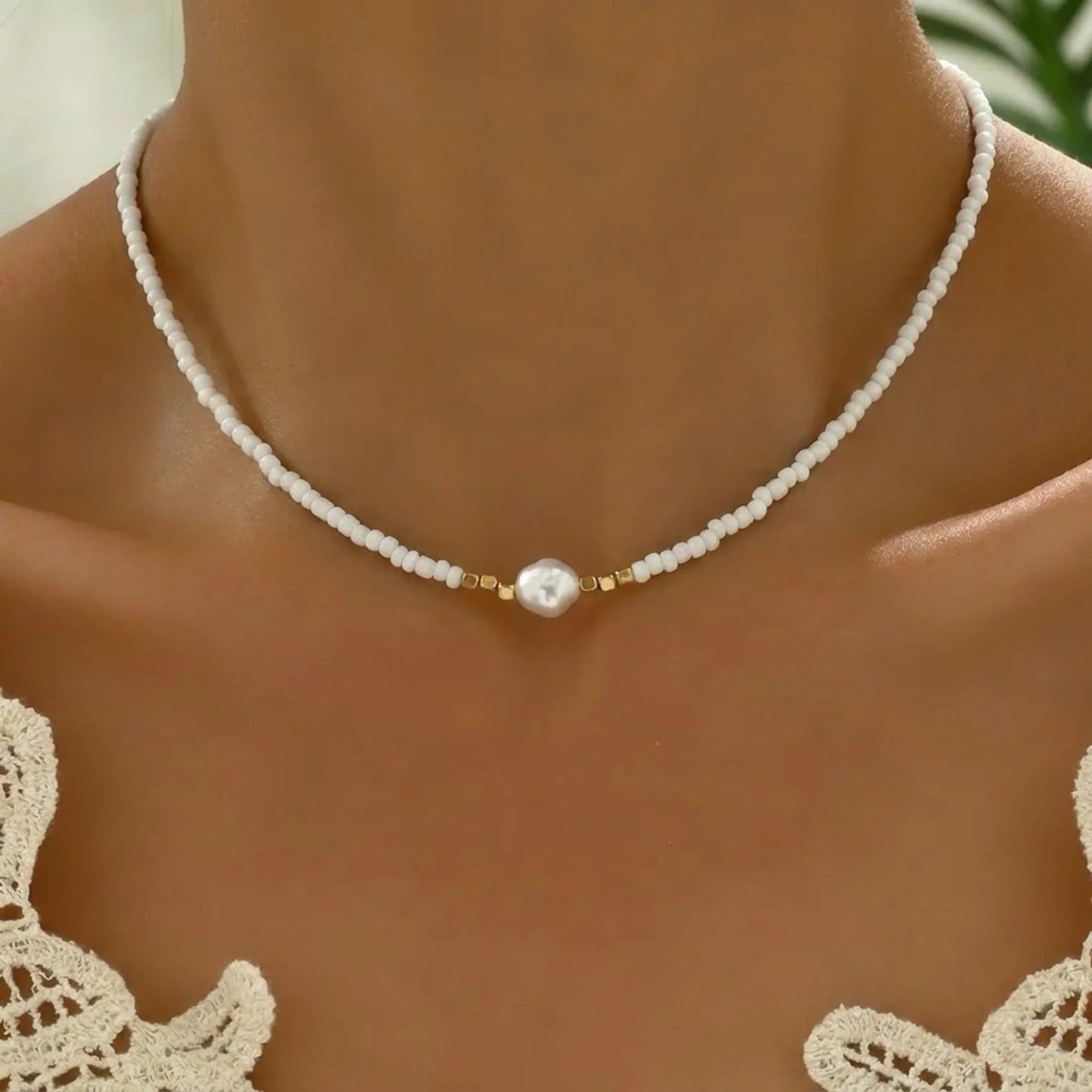 Araya | Beaded Pearl Accent Choker Necklace