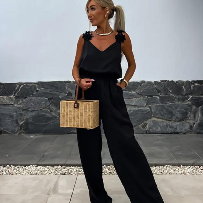 Melli | Jumpsuit Floral Strap Wide Leg Sleeveless