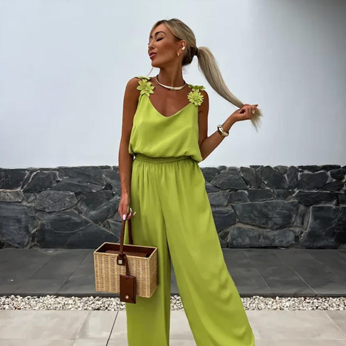 Melli | Jumpsuit Floral Strap Wide Leg Sleeveless