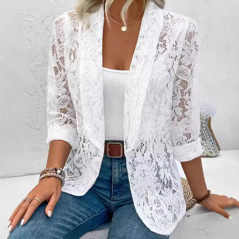 Naemi - Lace Open Front Long Sleeve Blazer