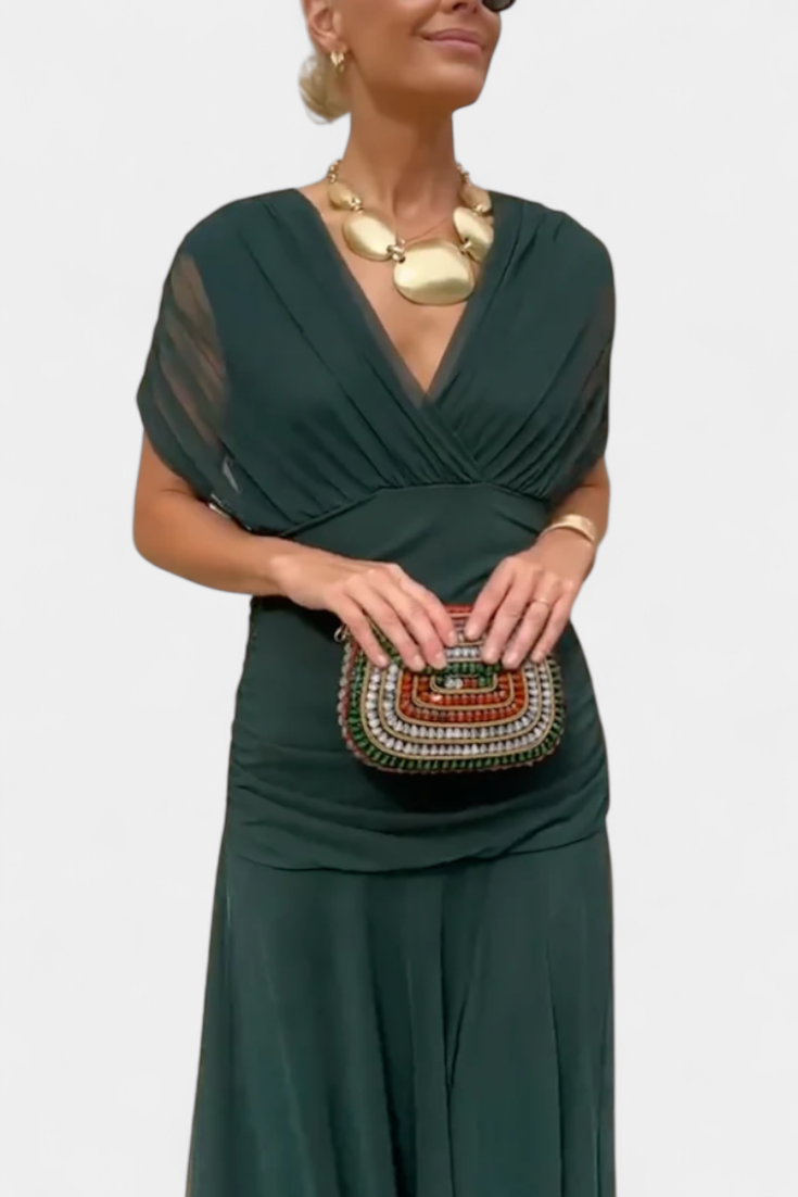 Lordanka | Off Shoulder Ruched Midi Evening Dress