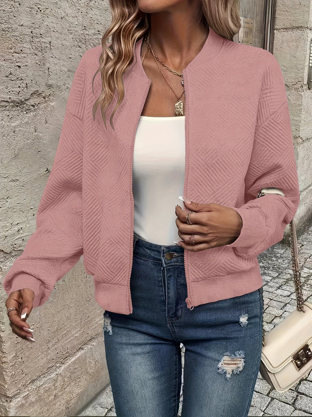 Shahna | Quilted Zip Up Bomber Jacket