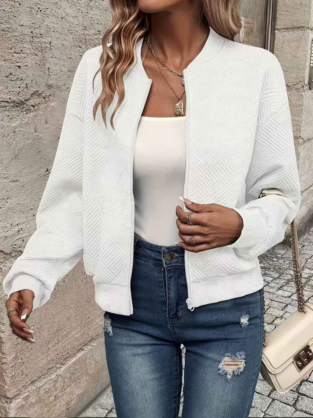 Shahna | Quilted Zip Up Bomber Jacket