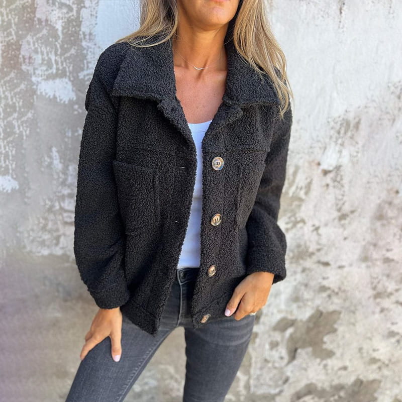 Alwina | Teddy Fleece Button Front Jacket