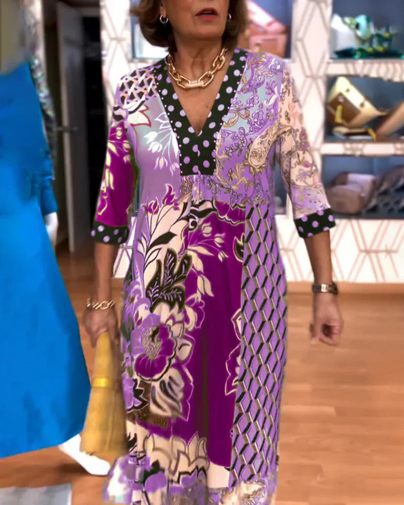 Charmaine | Patchwork V-Neck Three-Quarter Sleeve Maxi Dress