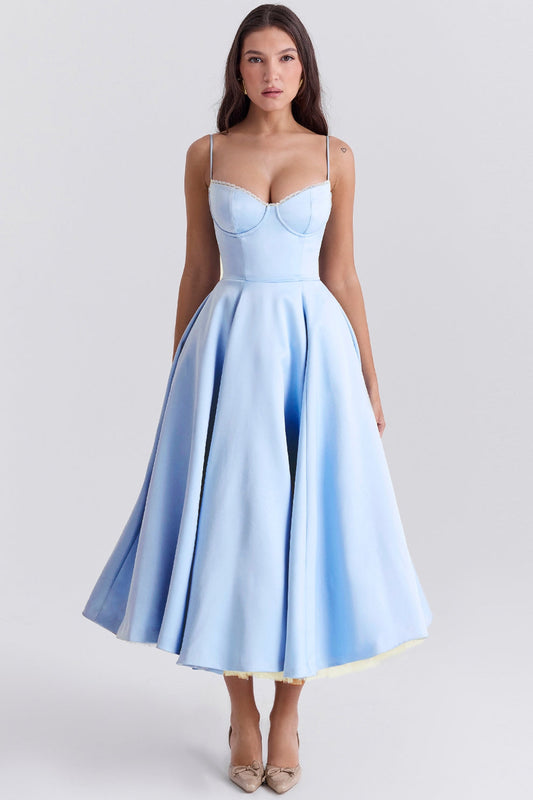 Arestina | Sleeveless Midi Dress with Tulle Hem
