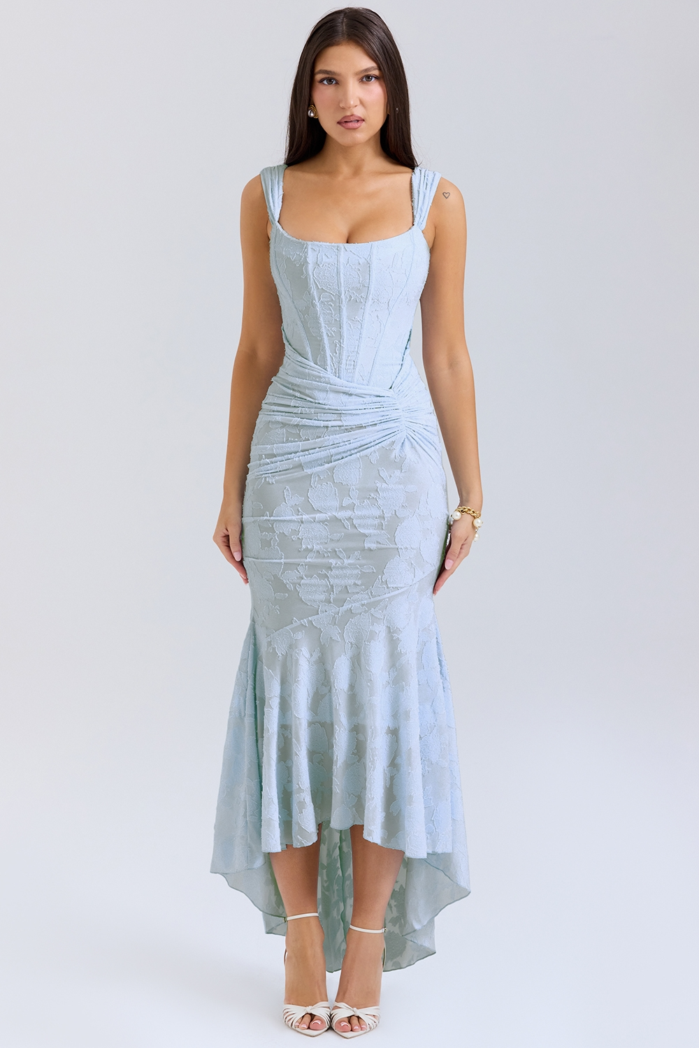 Traudel | Floral Jacquard Square Neck Midi Dress