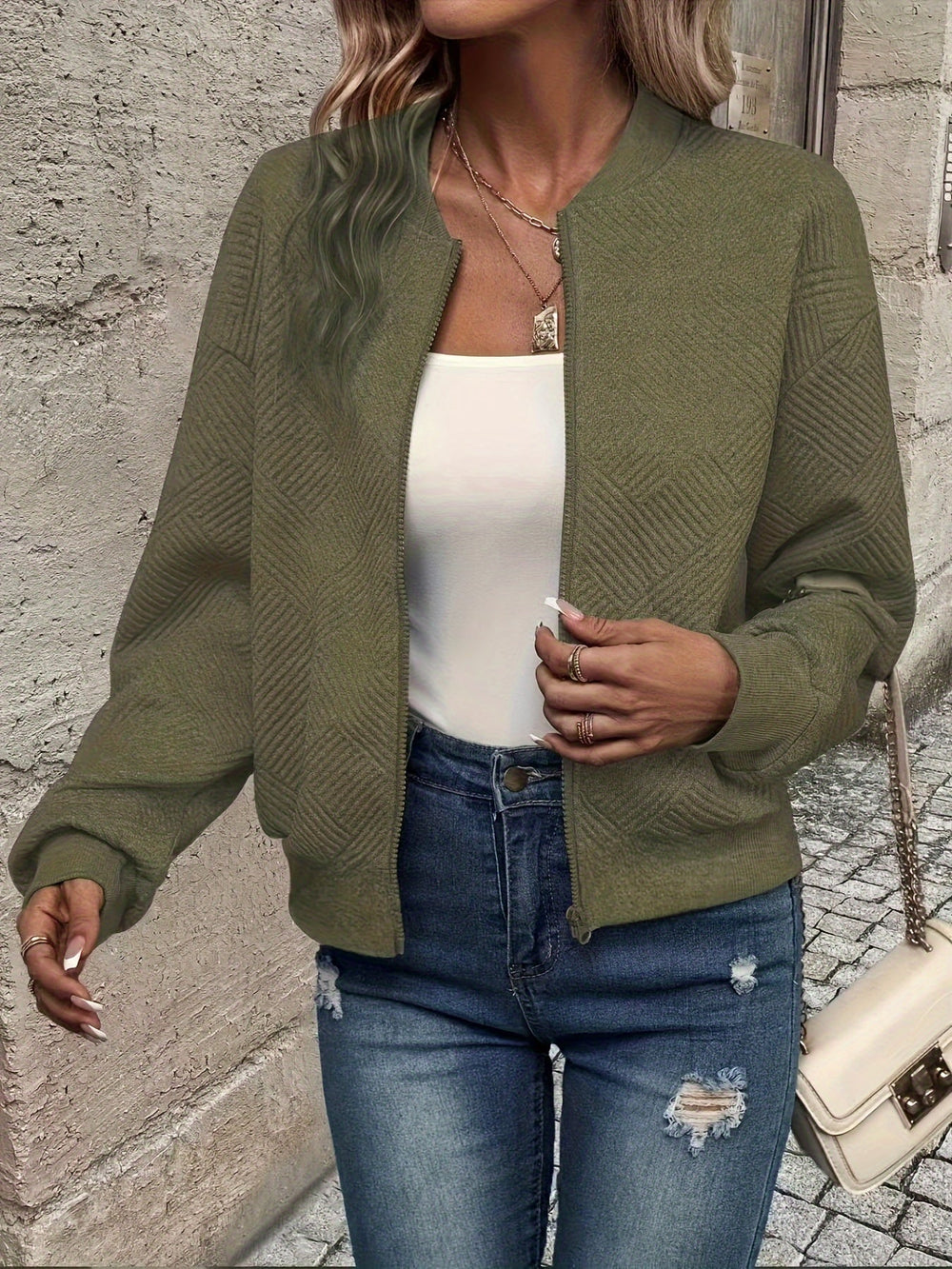 Shahna | Quilted Zip Up Bomber Jacket