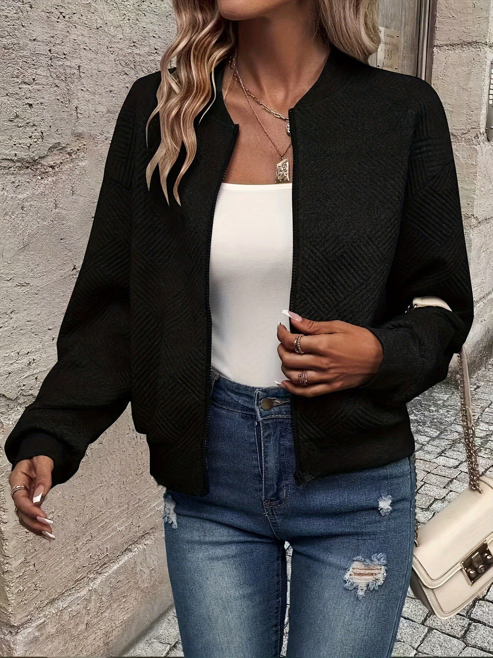 Shahna | Quilted Zip Up Bomber Jacket