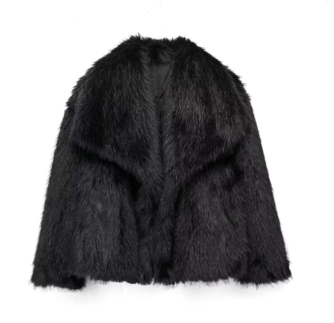 Nicky | Jacket Black Plush Cropped Long Sleeve Collar